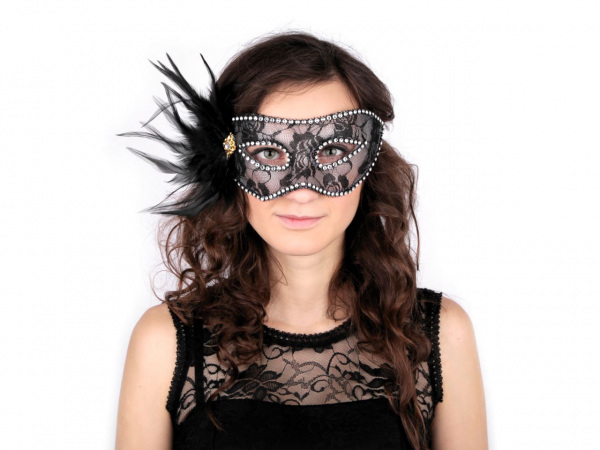 Karnevalová maska - škraboška krajka s peřím