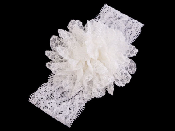 Dětská elastická čelenka do vlasů, krajková s květem