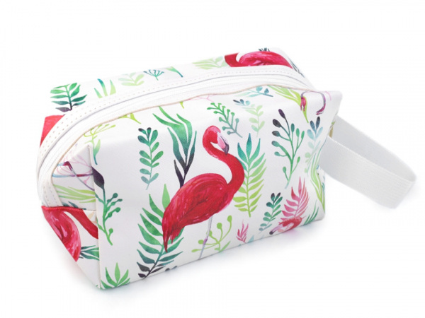 Kosmetická taška s potiskem květy a plameňák 12x19 cm