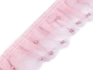 Tylový volánek s perlami šíře 75 mm