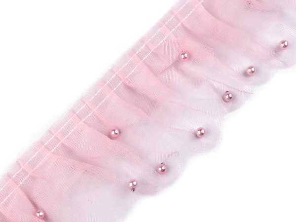 Tylový volánek s perlami šíře 75 mm