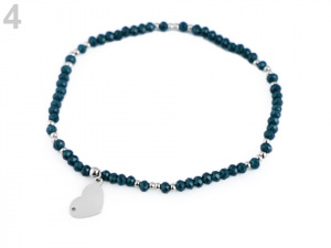 Náramek s broušenými korálky z nerezové oceli  - srdce