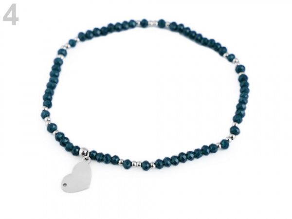 Náramek s broušenými korálky z nerezové oceli  - srdce