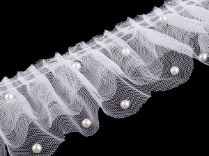 Tylový volánek s perlami šíře 75 mm