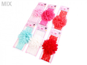 Dětská elastická čelenka do vlasů, krajková s květem