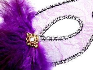 Karnevalová maska - škraboška krajka s peřím