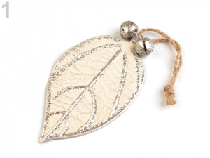 Kovová dekorace list s rolničkami