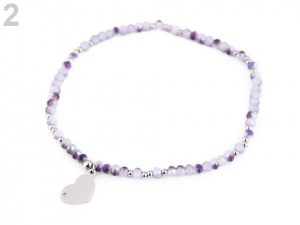 Náramek s broušenými korálky z nerezové oceli  - srdce