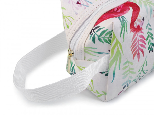 Kosmetická taška s potiskem květy a plameňák 12x19 cm