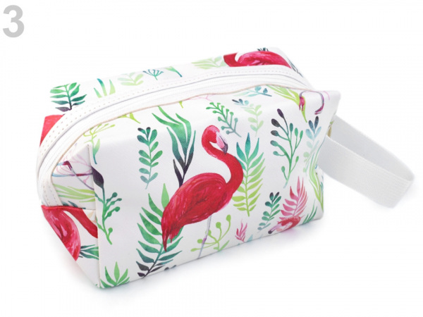 Kosmetická taška s potiskem květy a plameňák 12x19 cm