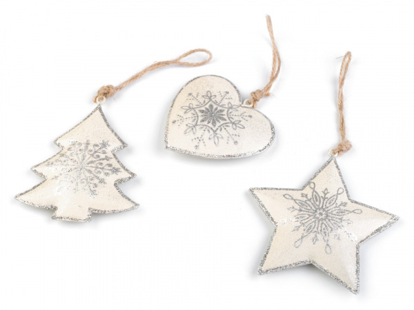 Kovová vánoční hvězda, srdce, stromeček