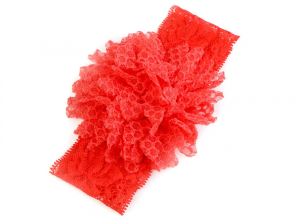 Dětská elastická čelenka do vlasů, krajková s květem