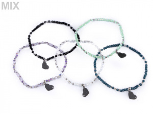 Náramek s broušenými korálky z nerezové oceli  - srdce