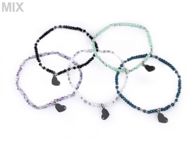 Náramek s broušenými korálky z nerezové oceli  - srdce