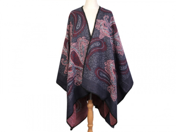 Oboustranné pončo / pléd s paisley ornamenty