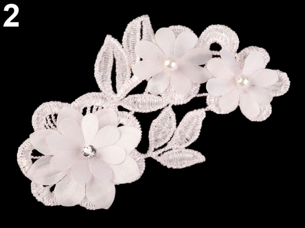 Krajková aplikace / vsadka 3D 6,3x12 cm