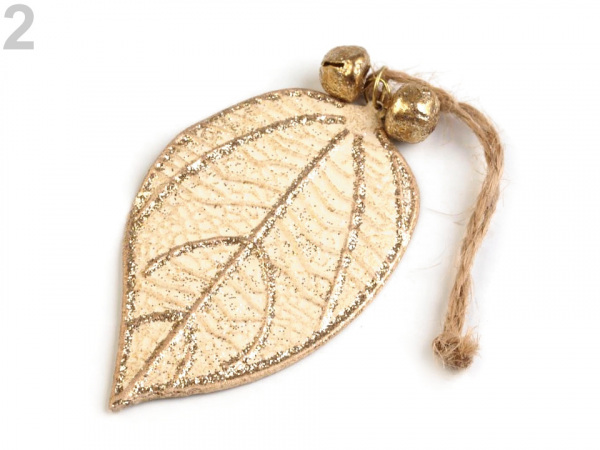 Kovová dekorace list s rolničkami