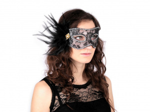 Karnevalová maska - škraboška krajka s peřím