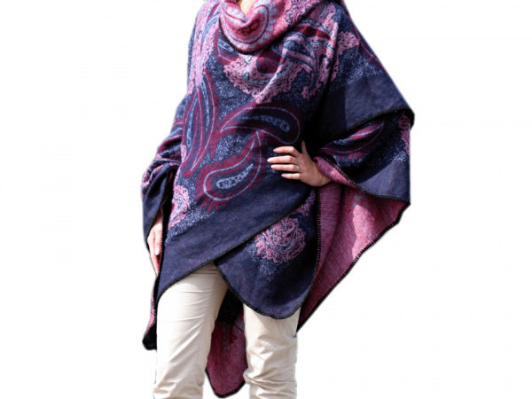 Oboustranné pončo / pléd s paisley ornamenty