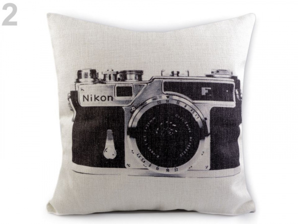 Povlak na polštář retro - kytara, fotoaparát, kolo 43x43 cm