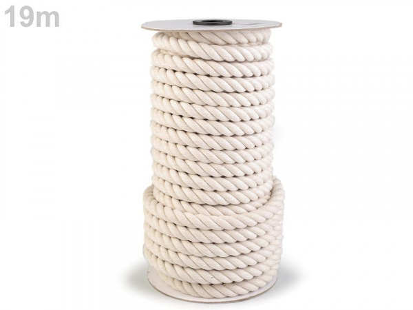 Bavlněná šňůra kroucená Ø14 mm tuhá, macrame