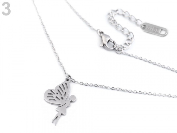 Náhrdelník víla, křídlo z nerezové oceli