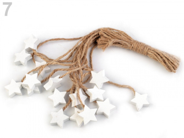 Dřevěná vločka, stromeček, hvězda, zvoneček s provázkem