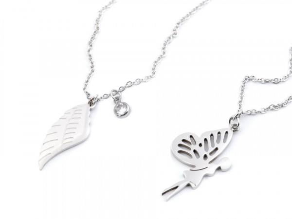 Náhrdelník víla, křídlo z nerezové oceli