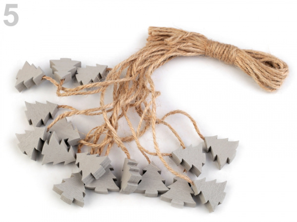 Dřevěná vločka, stromeček, hvězda, zvoneček s provázkem