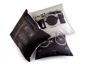 Povlak na polštář retro - kytara, fotoaparát, kolo 43x43 cm