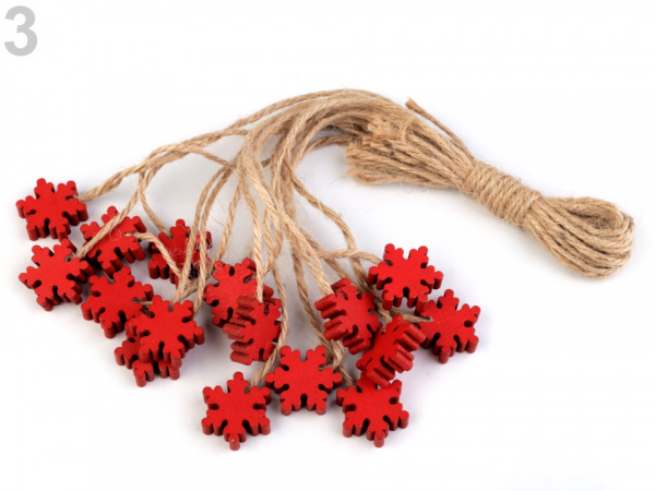 Dřevěná vločka, stromeček, hvězda, zvoneček s provázkem