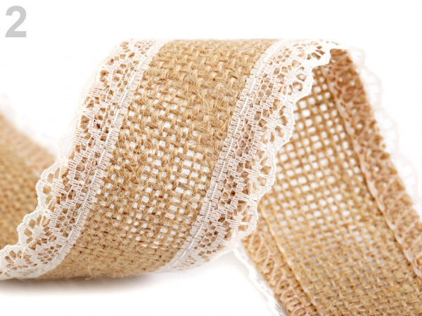 Jutová stuha s krajkou šíře 50 mm