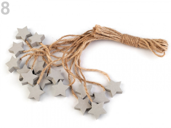 Dřevěná vločka, stromeček, hvězda, zvoneček s provázkem