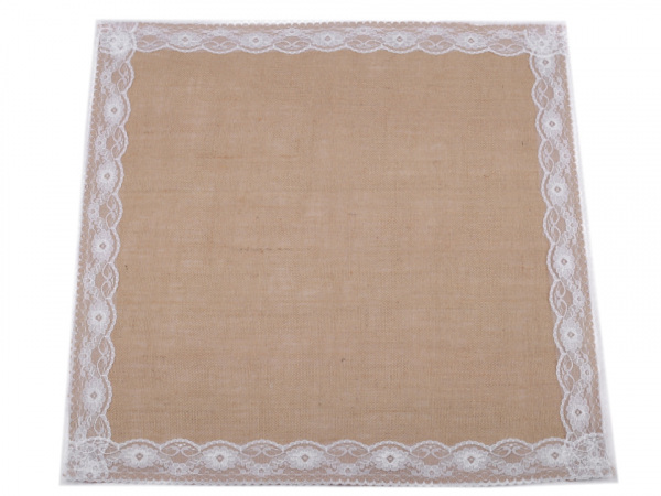 Jutový ubrus s krajkou 70x70 cm