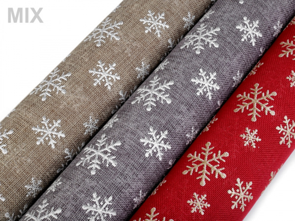 Imitace juty šíře 48 cm vločky s glitry
