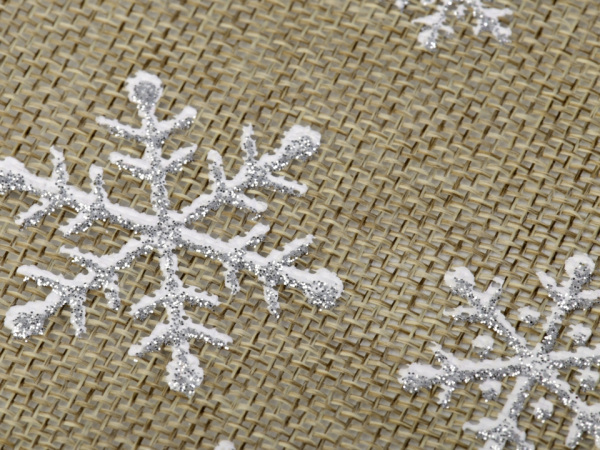 Imitace juty šíře 48 cm vločky s glitry