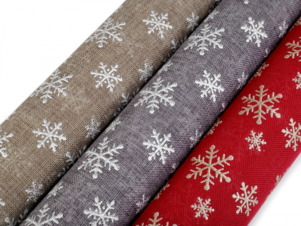 Imitace juty šíře 48 cm vločky s glitry