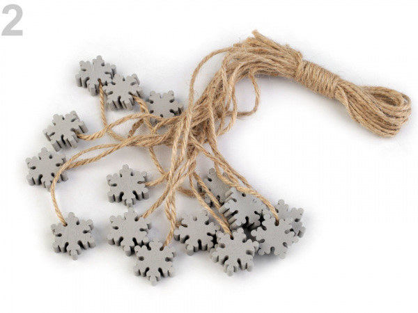 Dřevěná vločka, stromeček, hvězda, zvoneček s provázkem