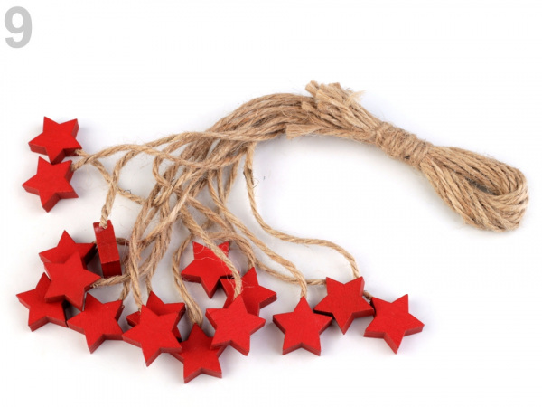 Dřevěná vločka, stromeček, hvězda, zvoneček s provázkem