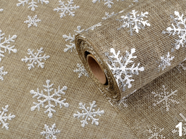 Imitace juty šíře 48 cm vločky s glitry