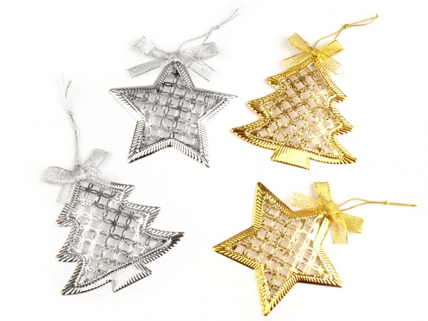 Kovová dekorace vánoční stromeček, hvězda