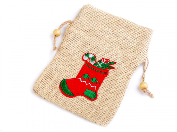Jutový pytlík vánoční 12x16,5 cm