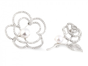 Brož květ s perlou a broušenými kamínky
