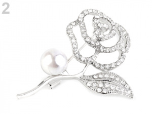 Brož květ s perlou a broušenými kamínky