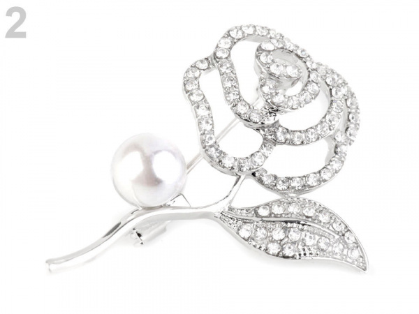 Brož květ s perlou a broušenými kamínky