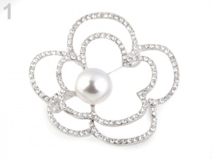 Brož květ s perlou a broušenými kamínky