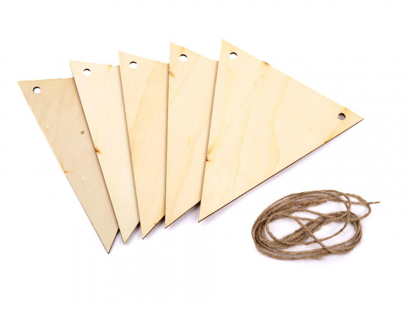 Závěsná dekorace dřevěné vlajky k domalování 5 ks