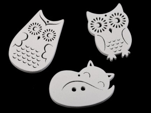 Dřevěné sovičky a liška k zavěšení / k nalepení / k domalování