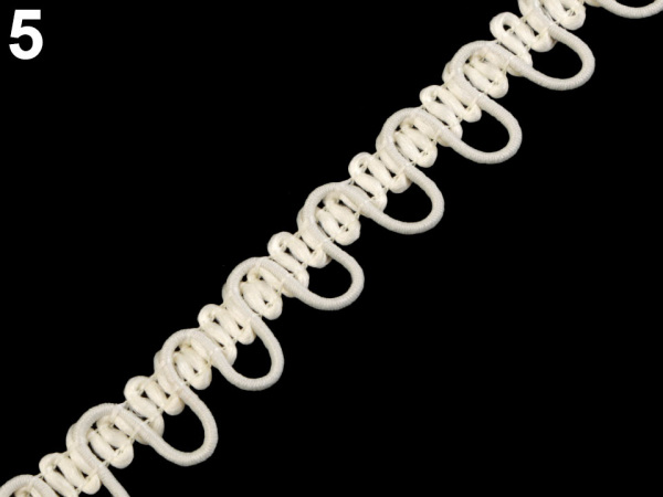 Prýmek s pružným očkem na knoflíky šíře 15 mm