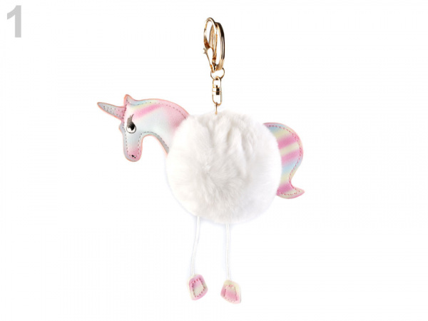 Kožešinový přívěsek na kabelku / klíče jednorožec, plameňák